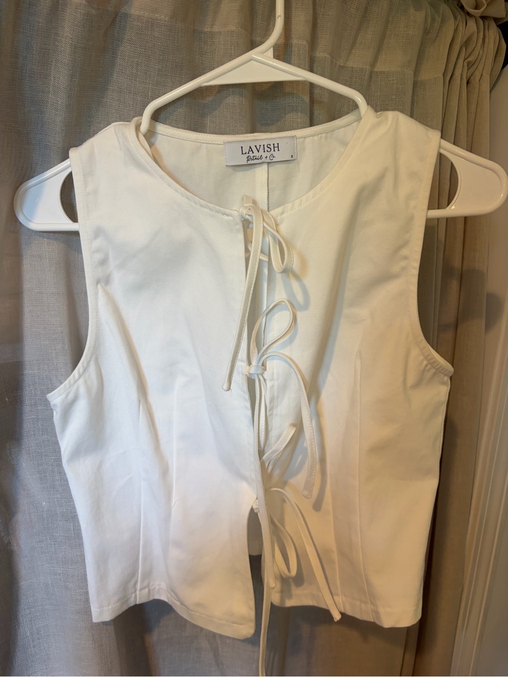 Lavish White Cotton Tie-Front Sleeveless Camisole